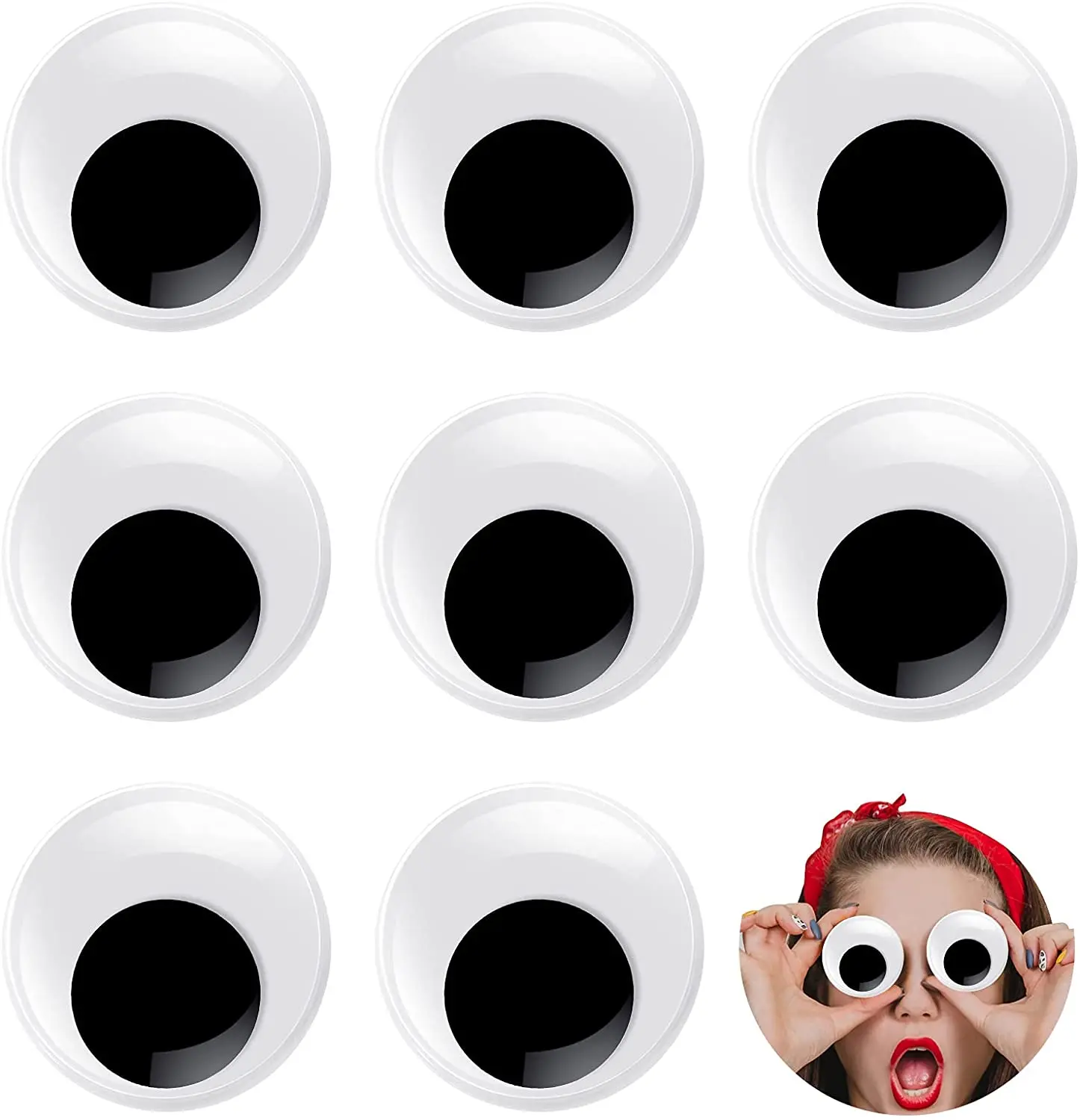 Hot selling plastic moving 100pcs Plastic Googly Wiggle Eyes Self-Adhesive Round 6mm to 35mm White Sticker Eyes for DIY Crafts