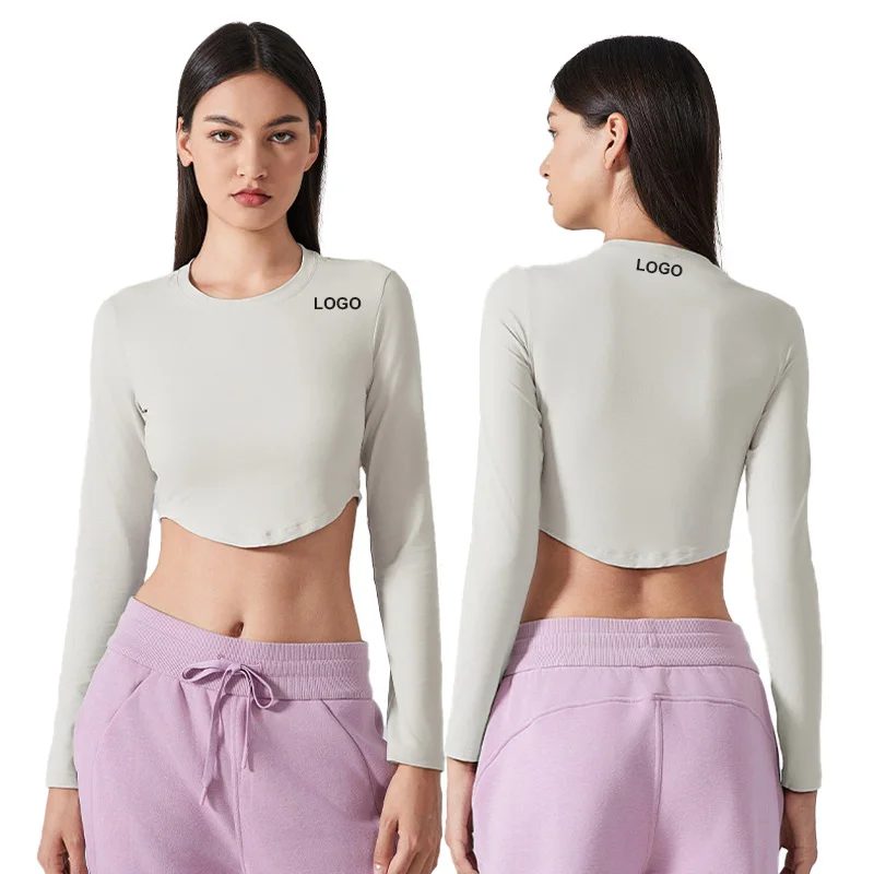 DAW193 Women Custom New Pullover Sexy Long Sleeve Crop Top Casual Streetwear White T-shirt Quick Dry Lightweight Adults