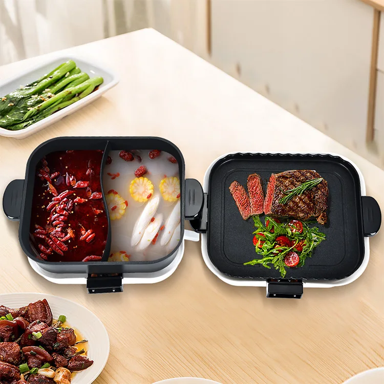 White Indoor Electric Barbecue Grills Korea Nonstick Electric Grill Hot Pot Home Party Roast Meat Boiling Various Ingredients