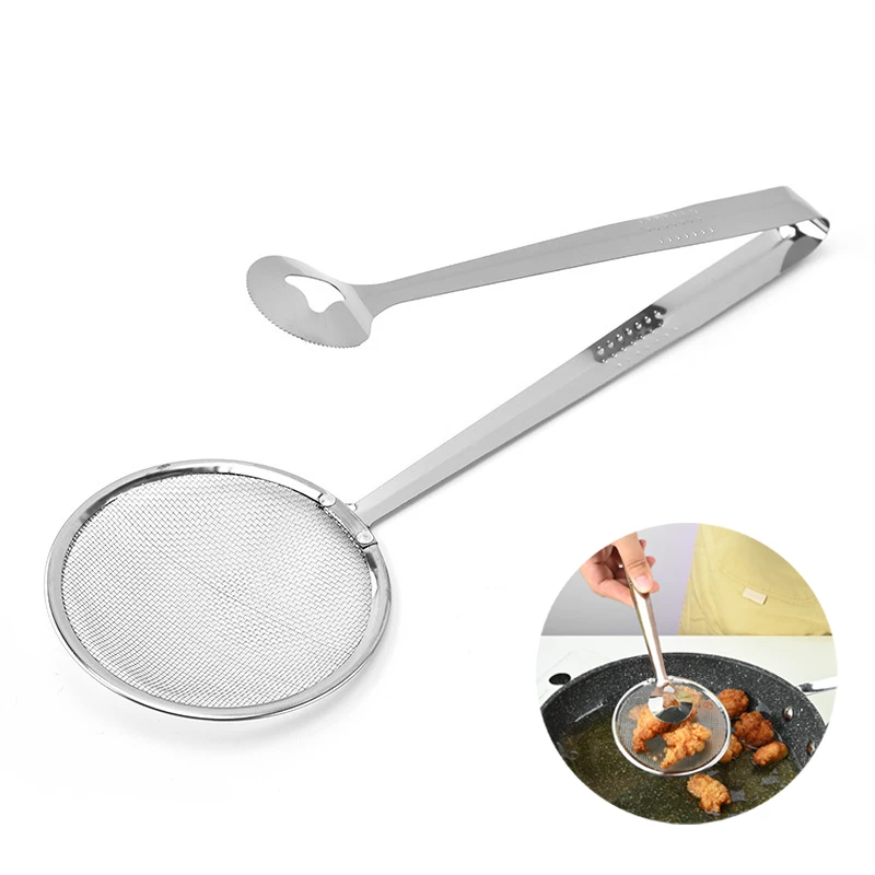 Wholesale Stainless Steel Oil Frying Food Serving Tongs Mesh Strainer Food Tong Clip for Kitchen