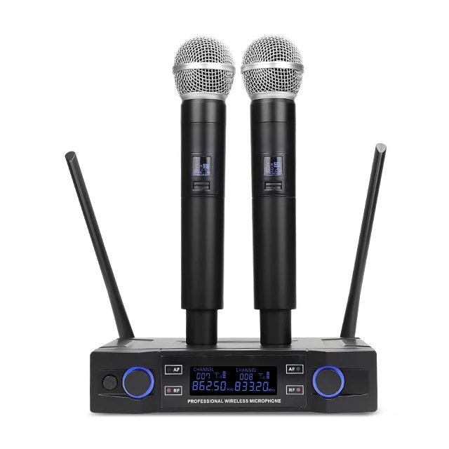
Cheap price UHF dual channels tiny small wireless sing microphone 