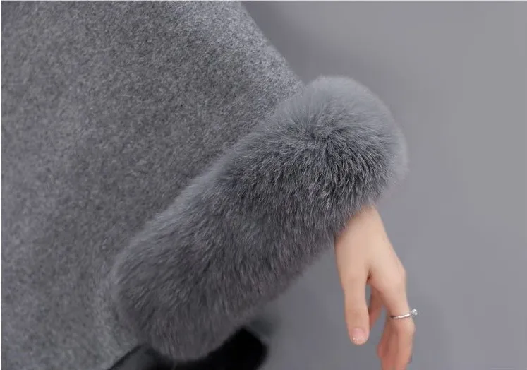 Hot New Products Faux Fox Fur Poncho Winter Fox Fur Shawl Woolen Shawl For Women