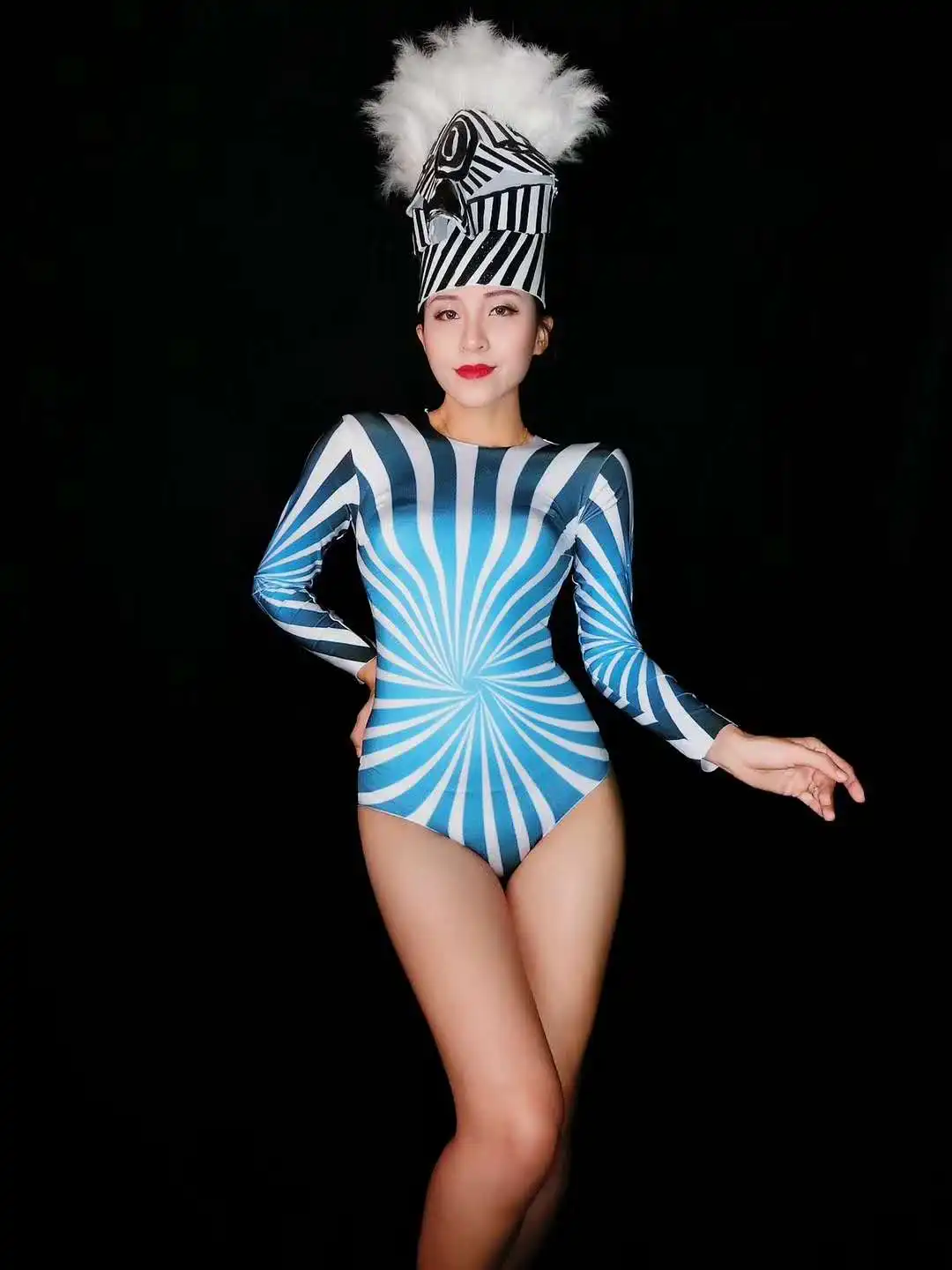 
Halloween Blue Zebra Body Glitter Dancer Outfit Women Singer Stage Dance Clothes 
