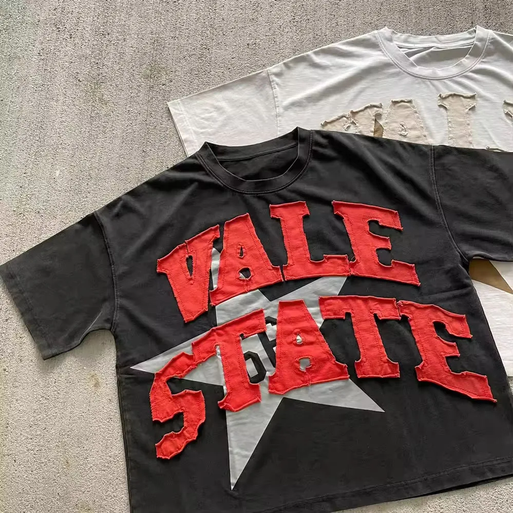Factory Customized 100% Cotton Oversize T Shirt Men Custom Logo Embroidery Patched Vintage Cotton Boxy T Shirt