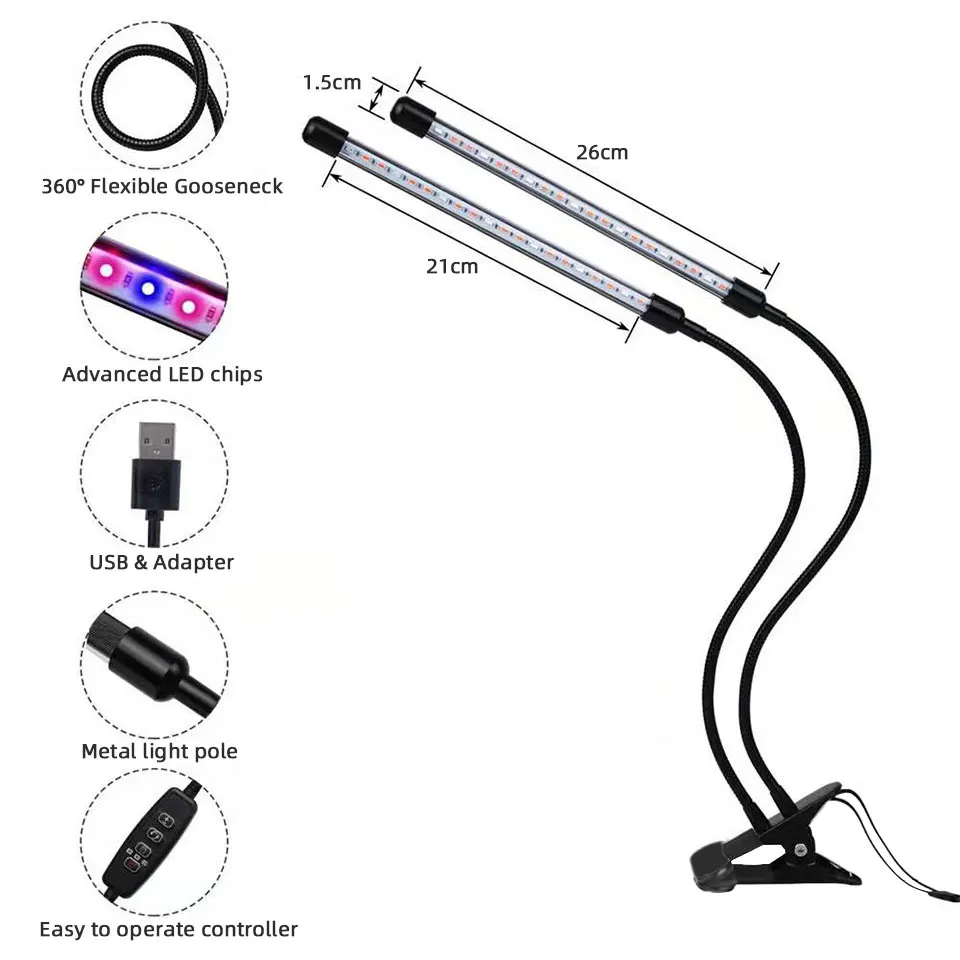 Portable Folding 2 Tube Small Desk Supplement Indoor Garden Changing Usb Best Clip Desktop Led Night Growth Plant Lamp For House