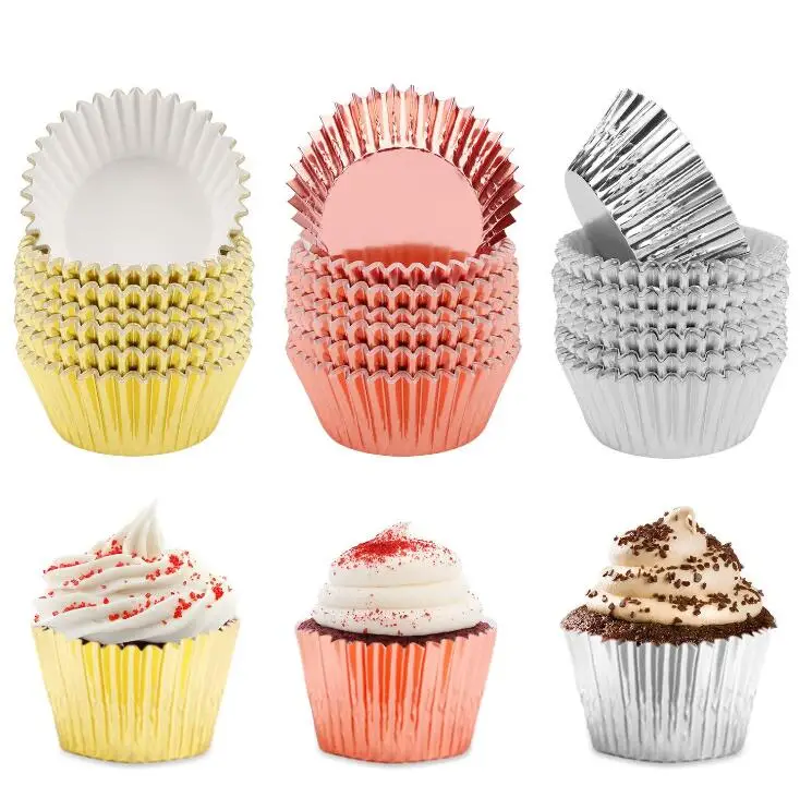 Latest Colorful Aluminum Foil Baking Cake Cup Mini Rose Gold Foil Cupcake Wrappers Cases