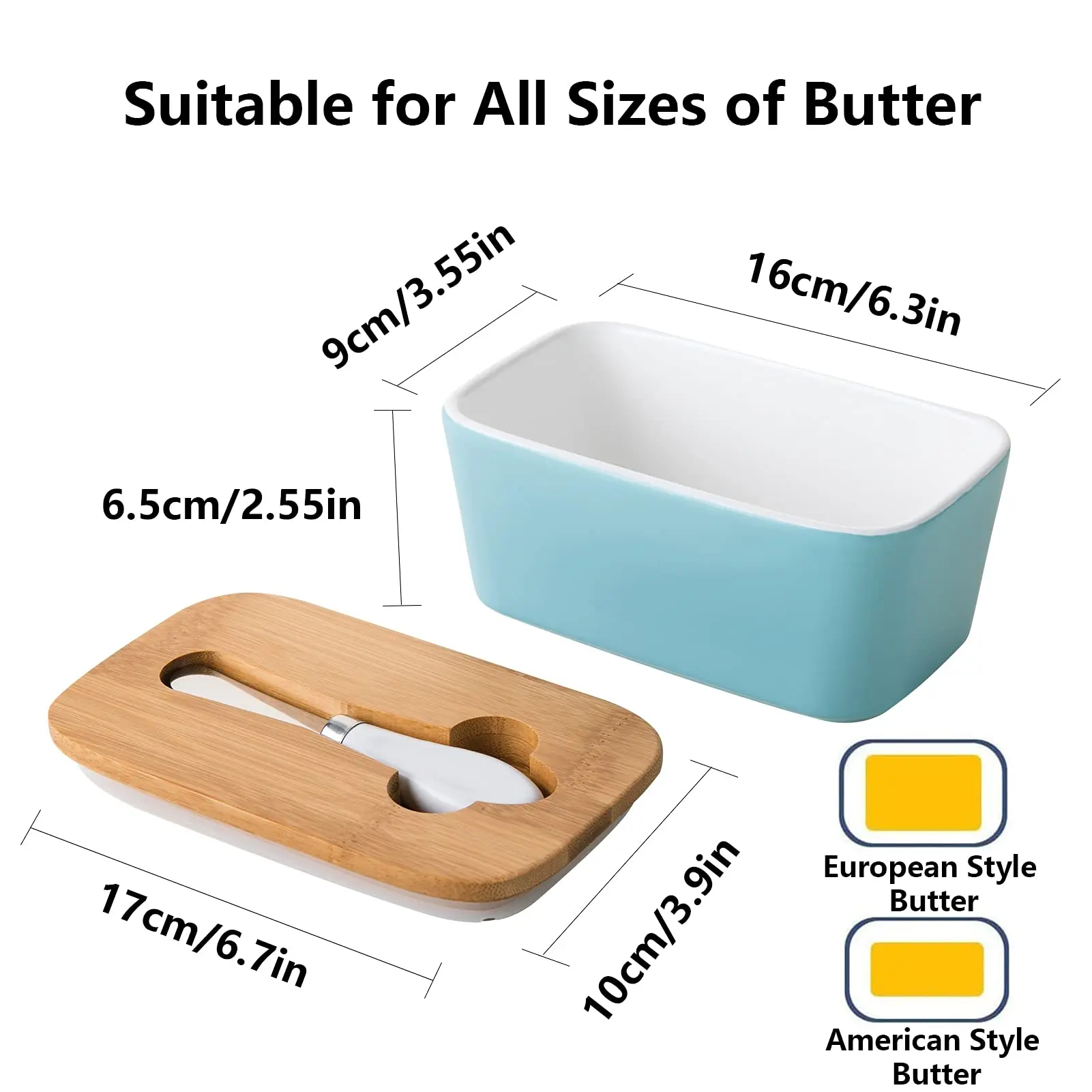 Customized Butter Box Butter Keeper Food Storage Container Large Ceramic Butter Dish with Lid&Knife
