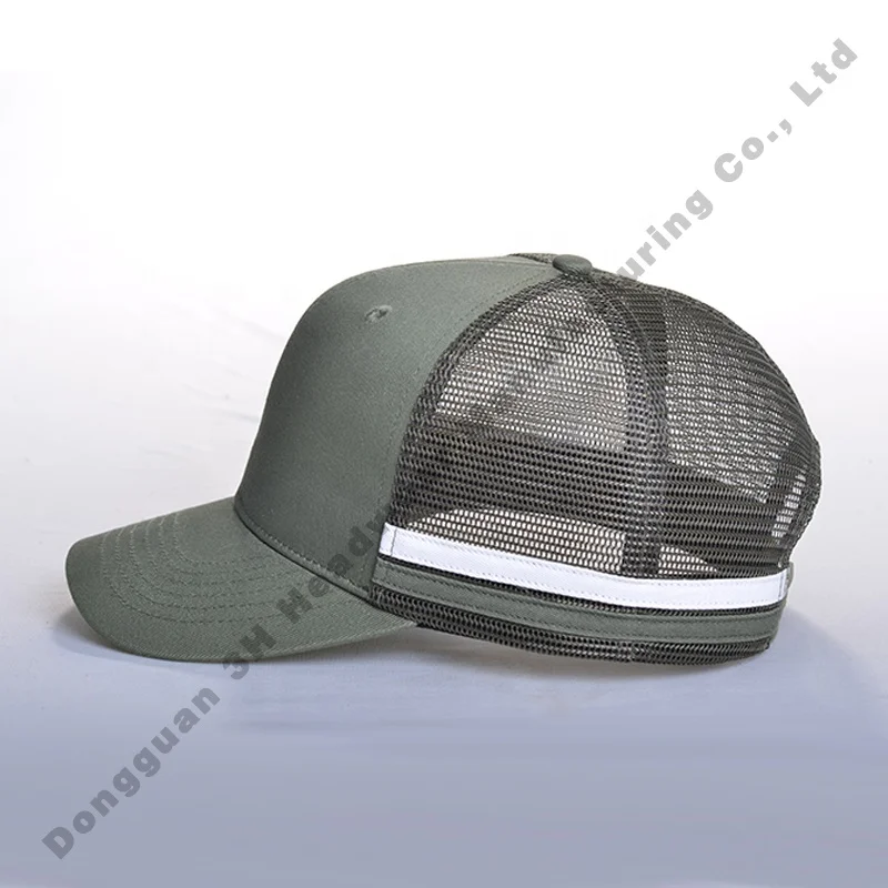 Structured High Profile 5/6 Panel Double Stripes Mesh Trucker Hat Custom 2 Stripe Trucker Caps Hats with Side Stripes