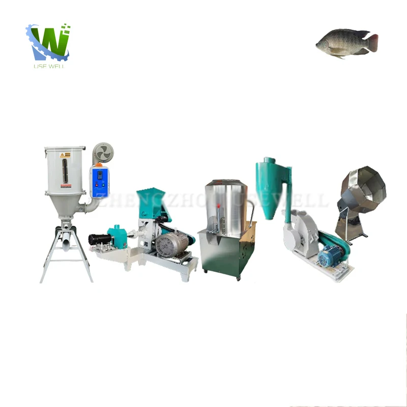 Small Feed Granulator Floating Fish Food Pellet Crusher Mixer Pelletizer Puffed Extruder Dryer Seasoning Machine Production Line
