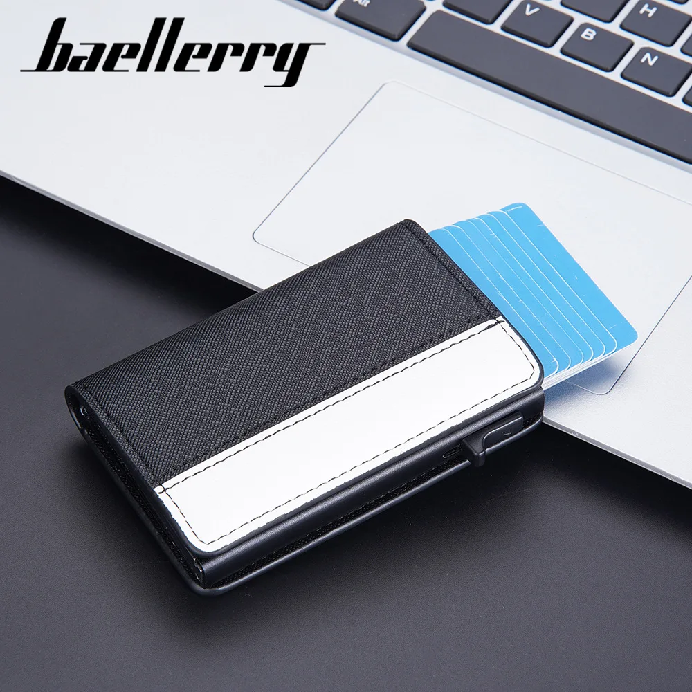 baellerry Slim pu leather metal rfid pop up wallet with Men Holds 9 Cards smart Automatic aluminium metal pop up card holders