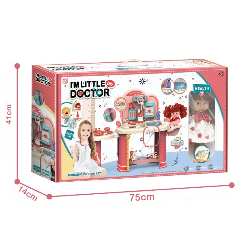 Multifunction puzzle hospital pretend play Diy Kids Doctor Toy Set Vinyl doll video game with music and light toy