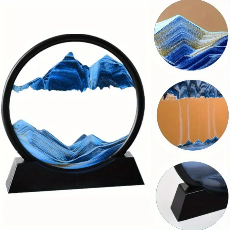 Moving Sand Art Picture in Motion Round Glass 3D Deep Sea Landscape,Dynamic Sand Art Sandscapes,Sensory Relaxing Table Decor Art