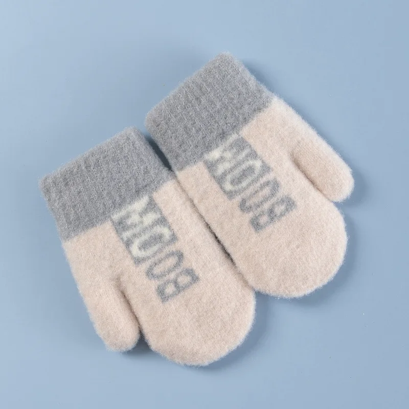 Kids knitted warm jacquard mittens gloves winter gloves wool gloves with sherpa lining