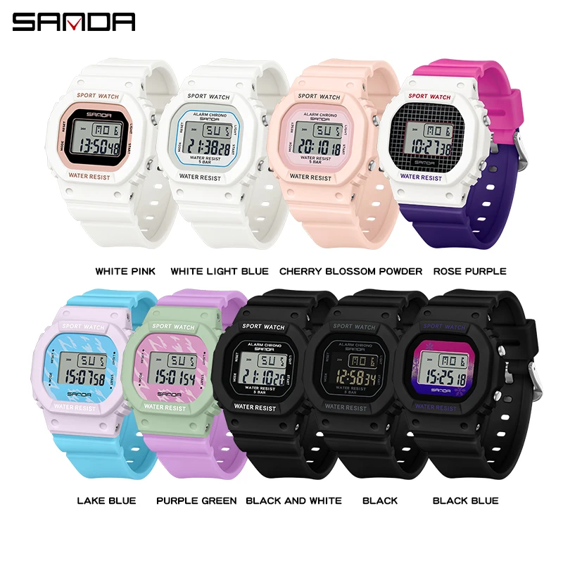 SANDA 393 Student Sport Watches Men Ladies Digital Watch 5bar Waterproof Countdown Date LED Electronic Wristwatch Clock Gift