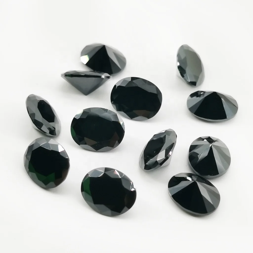 BaiFu jewelry synthetic zircon oval cut black cubic zirconia stones