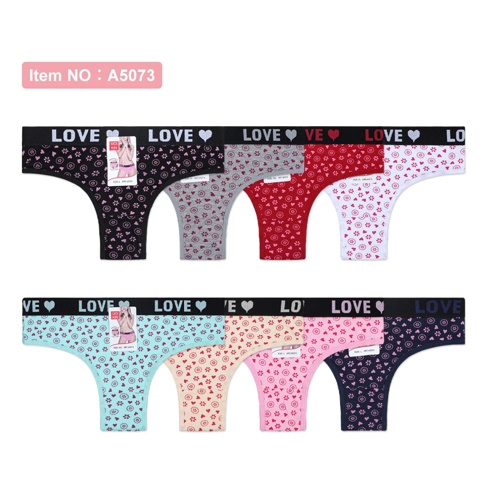 UOKIN Love heart print sexy chinese panties low rise underwear with wide logo waistband A5073