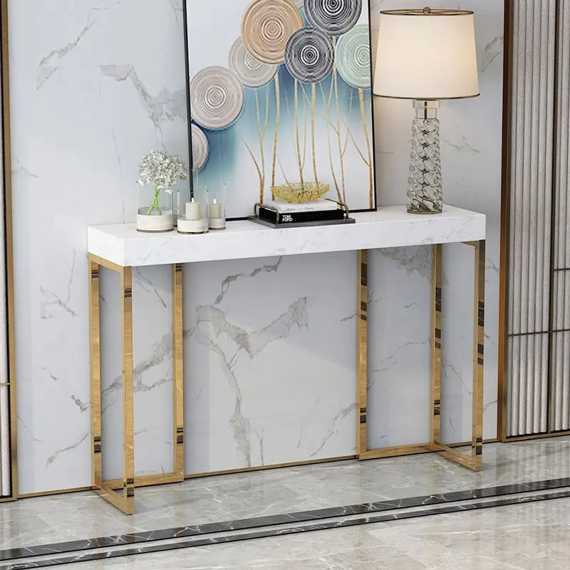 Stainless steel marble entrance table against the wall Nordic minimalist corridor desk light luxury entrance hall cabinet