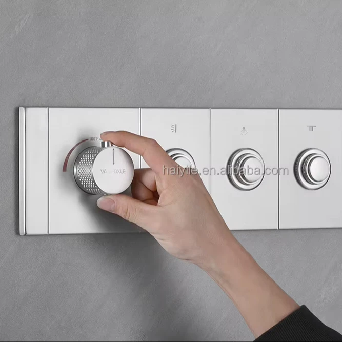 Hidden all-copper chrome four-function thermostatic shower switch, ceramic spool, temperature control, water flow control