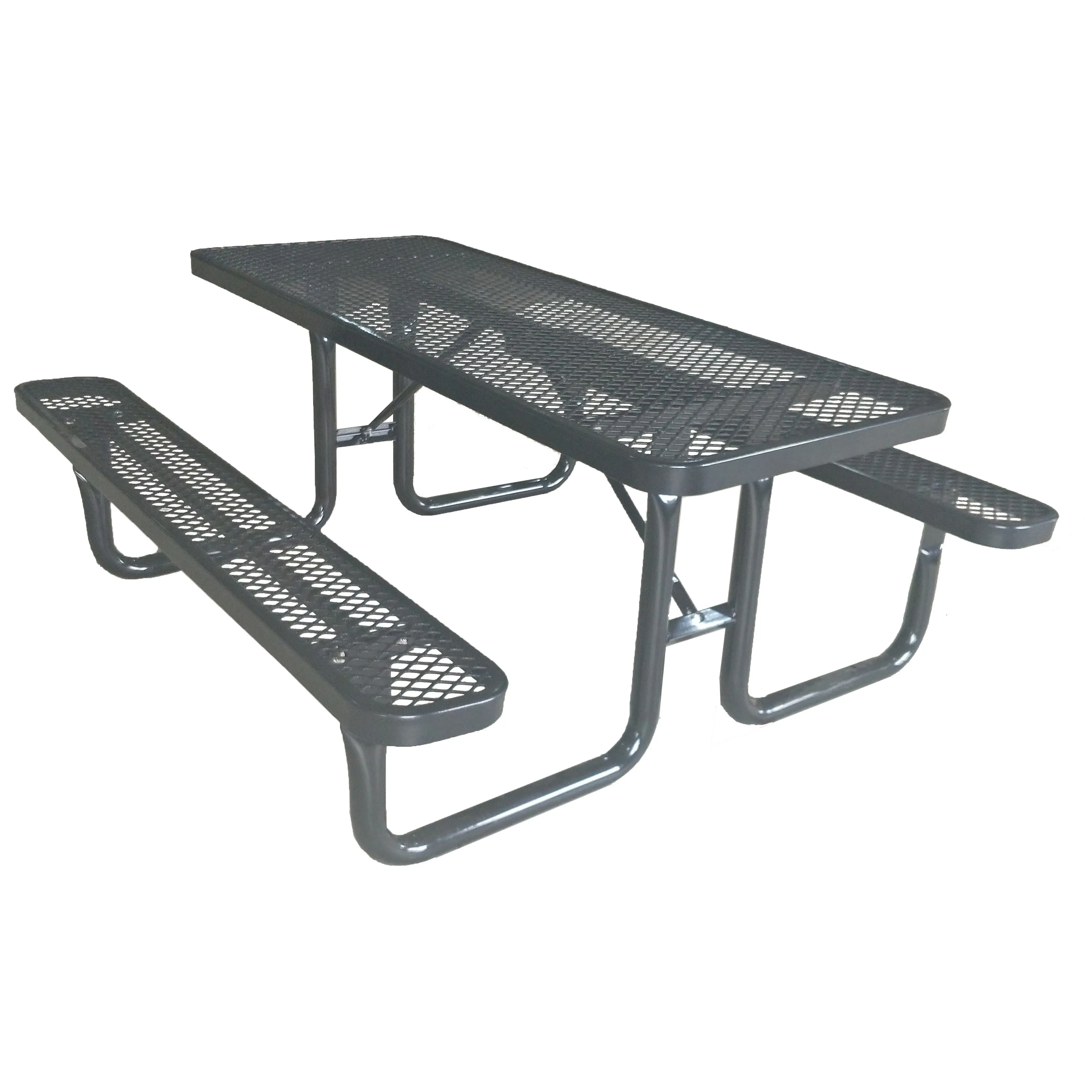 Черный Уличный металлический сетчатый прямоугольный стол для пикника с термопластичным покрытием и 2 скамейками для отдыха