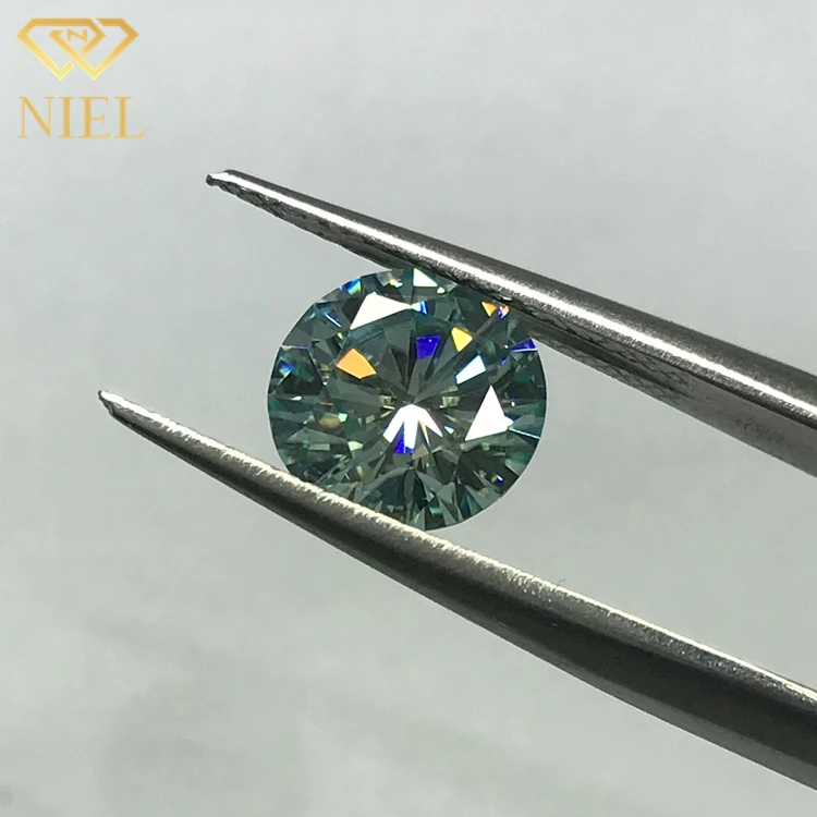 Champagne Blue Synthetic (lab Created) Round Brilliant Cut Color Play or Fire Precis Pedras Moissanite