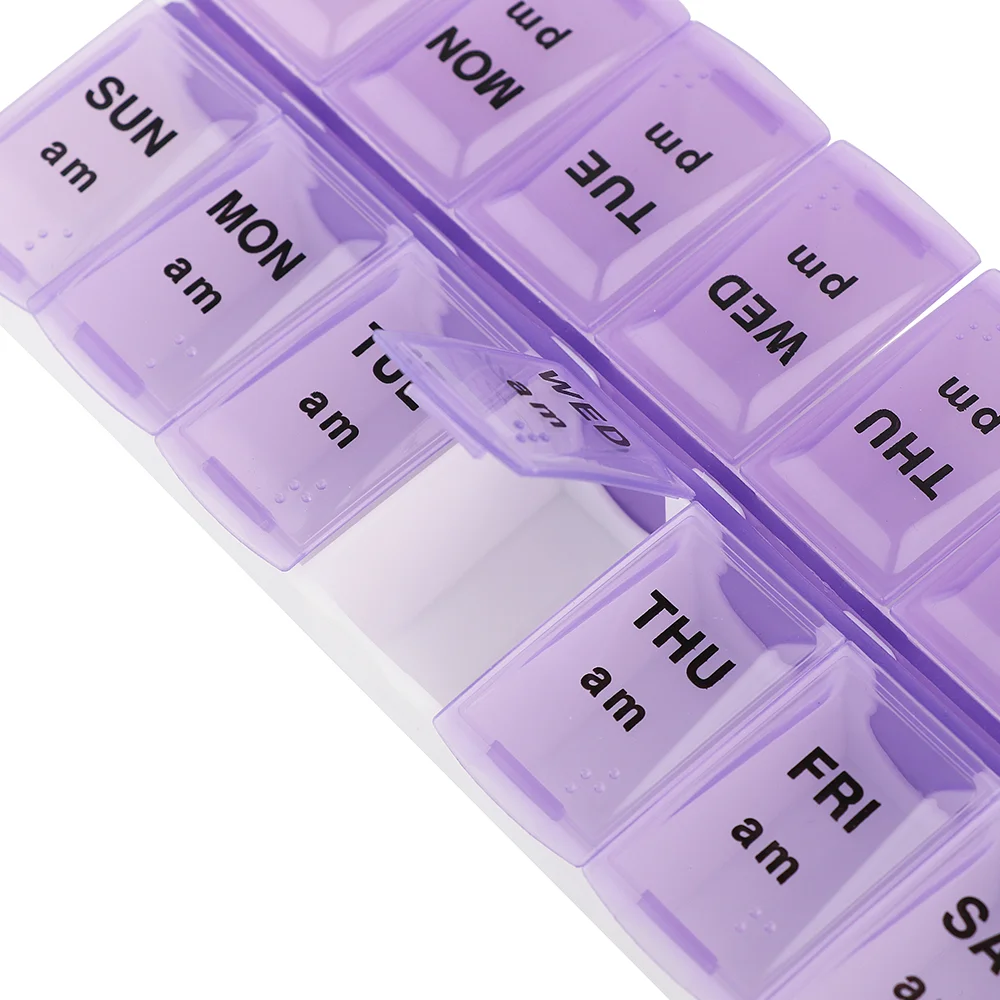 Pill Box 7 Day Plastic Medicine Organizer 14 Compartment Dispenser Weekly AM PM Pill Box