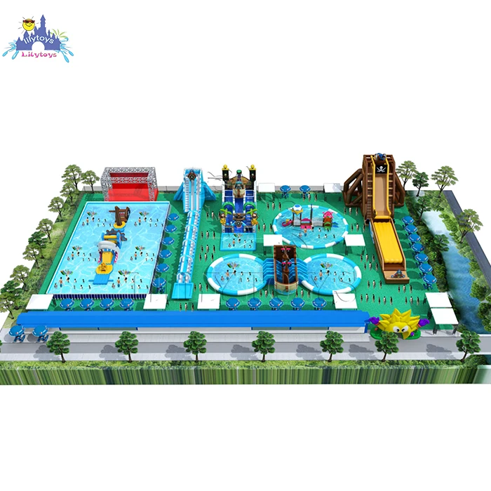 lilytoys inflatable pirate theme water park for kids big water fly slide for adult customized water park