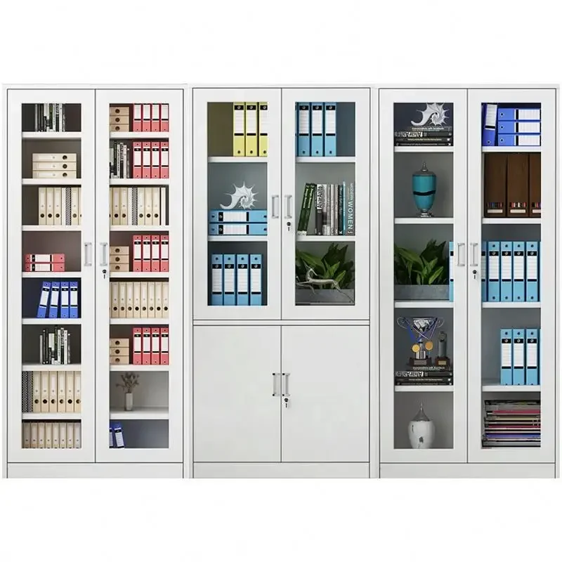 Office Furniture 2 Door Steel File Cabinet With Glass Door Metal Cabinets With 4 Shelves