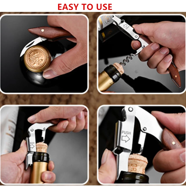 WA-2731 Premium 3 in 1 Stainless Steel Double Hinged RoseWood Handle Wine Waiters Corkscrew