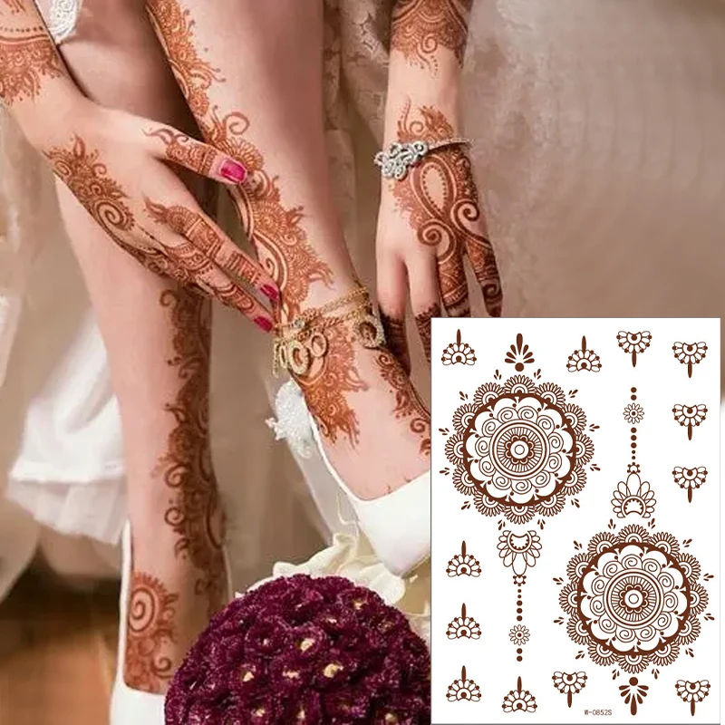 Henna Tattoo Stickers Lace Mehndi Temporary Tattoos for Maverick Women Teens Girls Metallic Tattoo henna sticker stencil