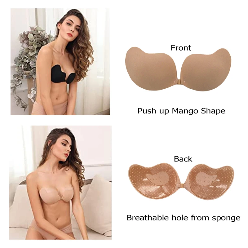Womens Silicone Self Adhesive Invisible Bra Push Up Sticky Strapless Backless Big Cup Stick On Bra