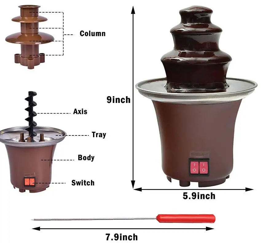 Newest Mini 3-tier Chocolate Fountain Tower Waterfall Hot Pot Melting Kitchen Appliances for kids DIY Snacks