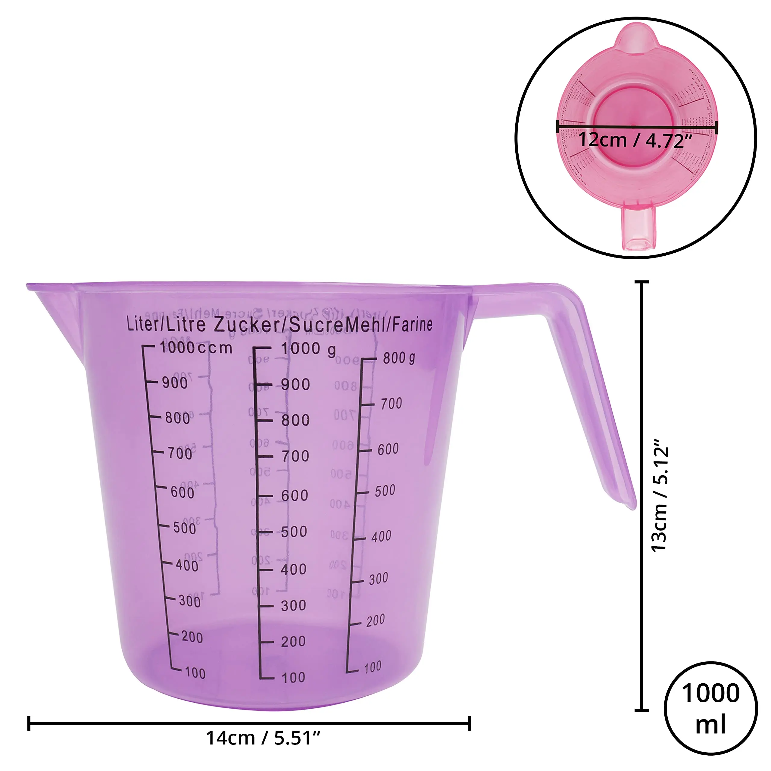 NISEVEN 4pcs/Set 1 Litre Plastic Measuring Cup BPA Free Stackable Measure Cup with Spout & Handle Clear Plastic Measuring Jug