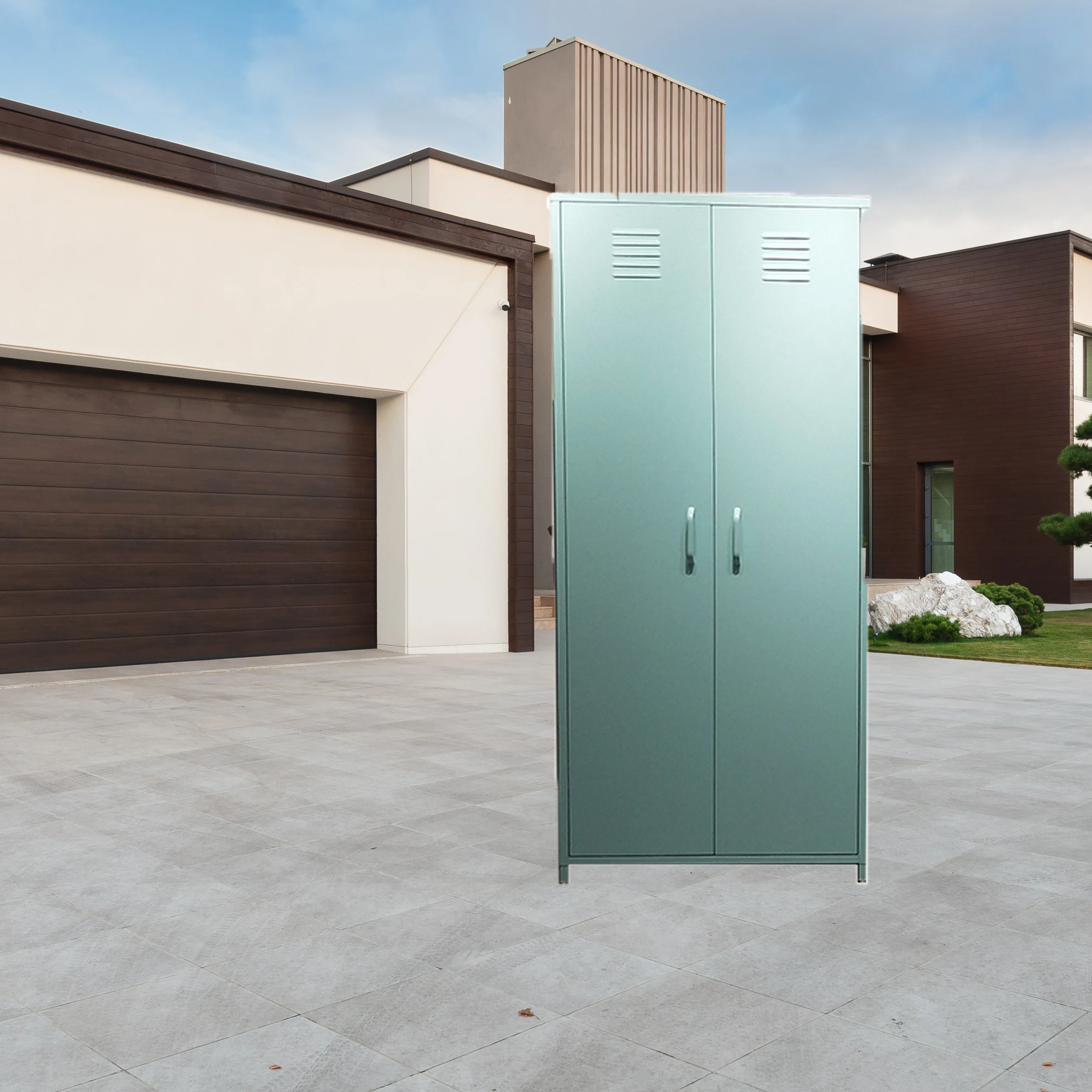 Металлический шкаф для хранения документов зеленого цвета с 2