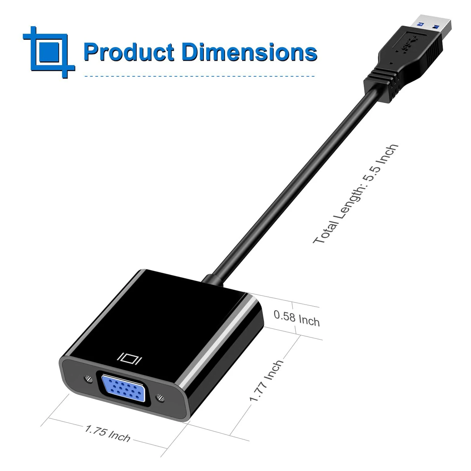 USB to VGA Adapter, External Video Card Multi Display Converter for Laptop PC Projector Monitor