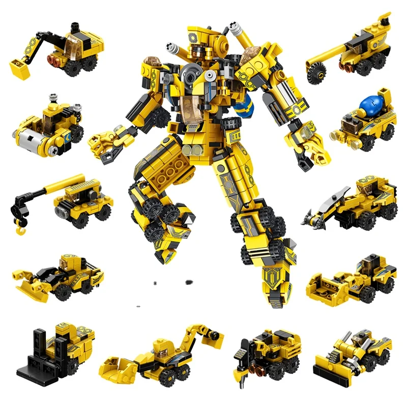 12-in-1 Panlos City Engineering Truck Fire Protection Vehicle Series Deformation Robot STEM Construction Building Blocks Toy