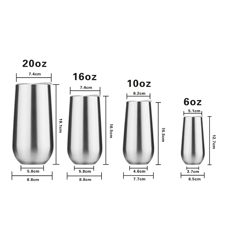 Stainless Steel Stemless Champagne Flutes Wine Tumbler Double Insulated 6oz Unbreakable Cocktail Cups