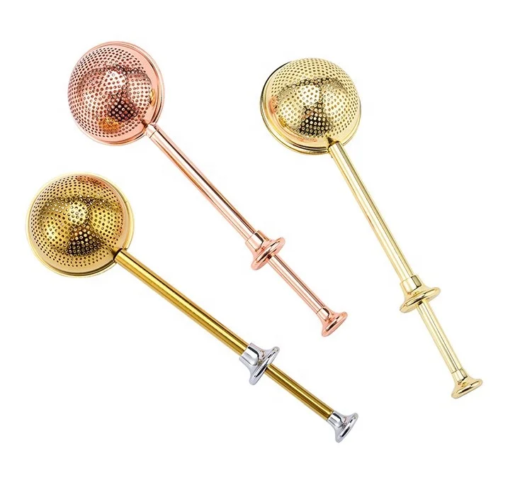 Rose Gold 304 Stainless Steel Tea Ball Infuser Strainer Filter With Long Handle For Loose Leaf Tea