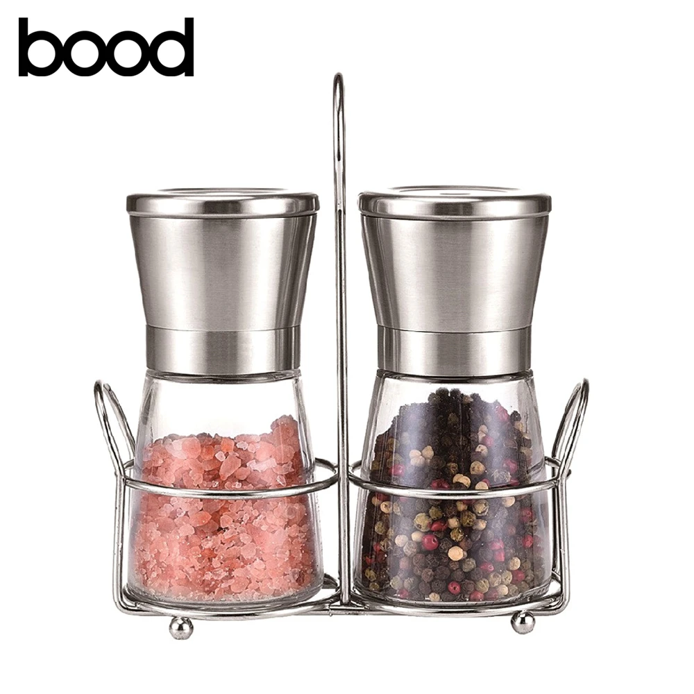 amazon hot sale  manual salt and pepper mill set  with metal holder