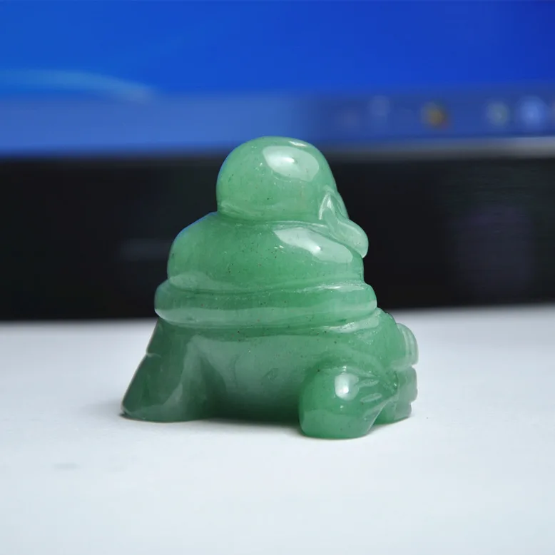 Green Aventurine Happy Jade Buddha Crystal Figurine Carved Statue Pocket Stone Home Decoration 1.5 inch