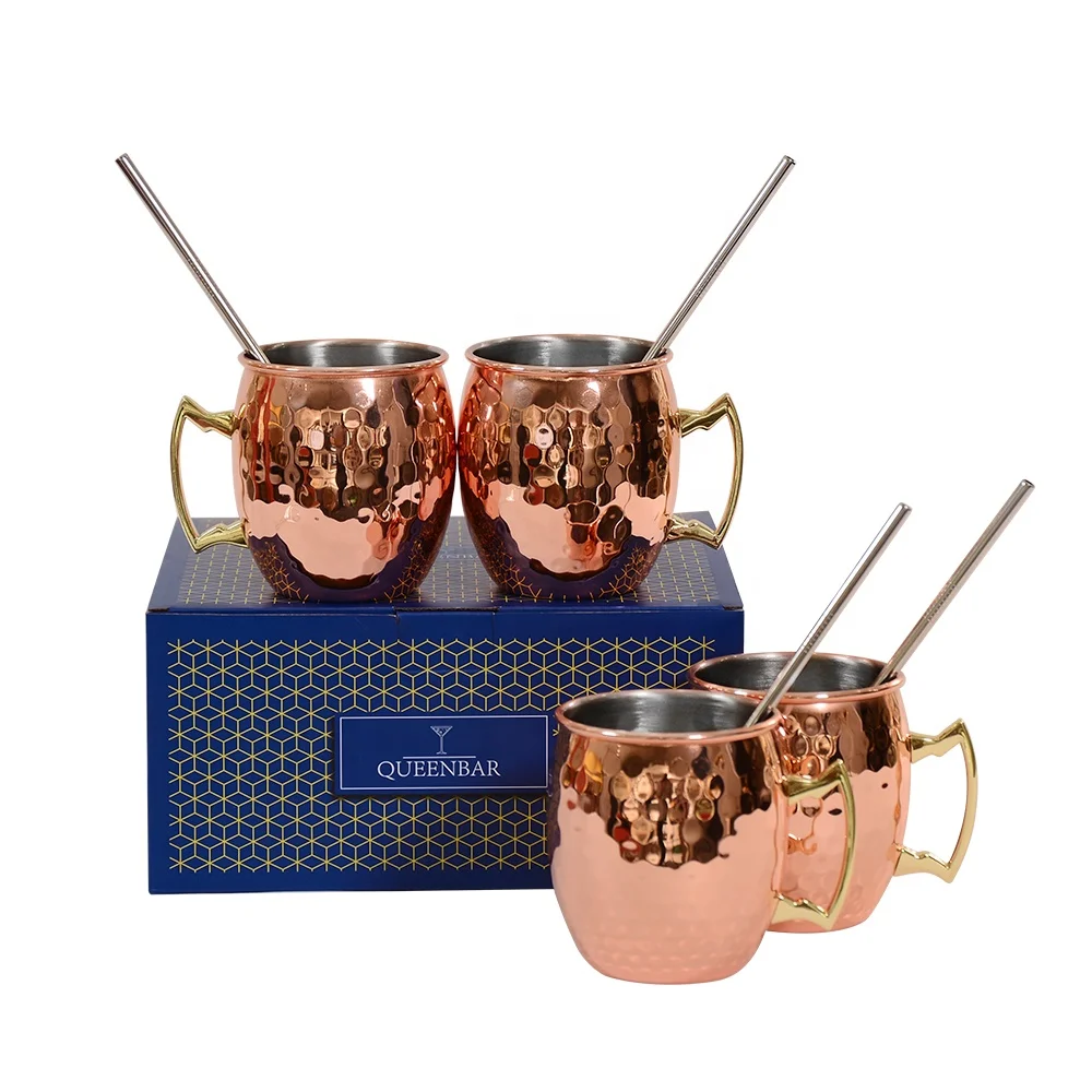 Hot sell stainless steel coffee cup hammered copper moscow mule mug set of 4