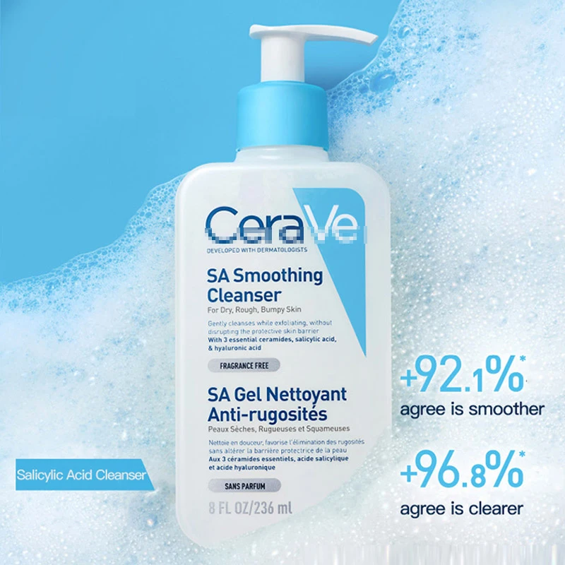 Cerave SA Smoothing Cleanser For Dry Rough Bumpy Skin Gently Cleases Exfoliating Oil Control Salicylic Acid Face Skin Care