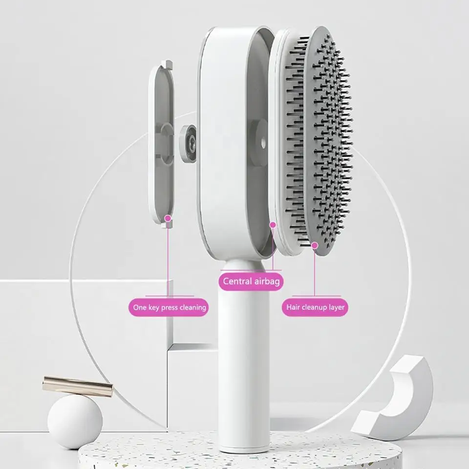 Personalized 3d New One Key Clean Design Massage Comb Air Cushion Easy Clean Hairdressing Self Cleaning Hair Brushes For Women