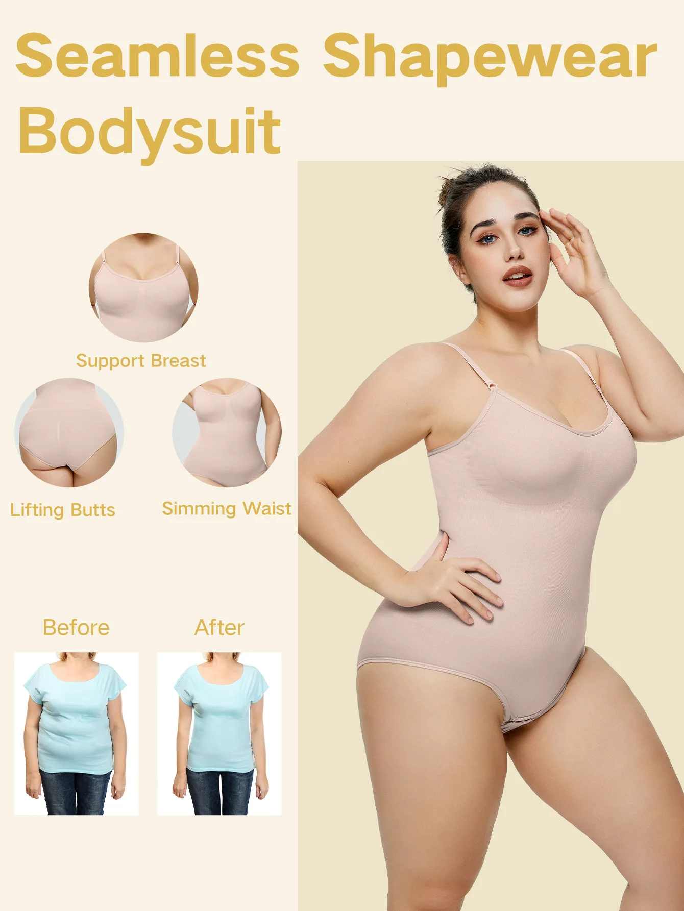 Seamless One Piece Bodyshaper Ladies Shapewear Swimsuit Solid Color Stretch Full Bust Nylon Spandex Bodyshaper For Woman