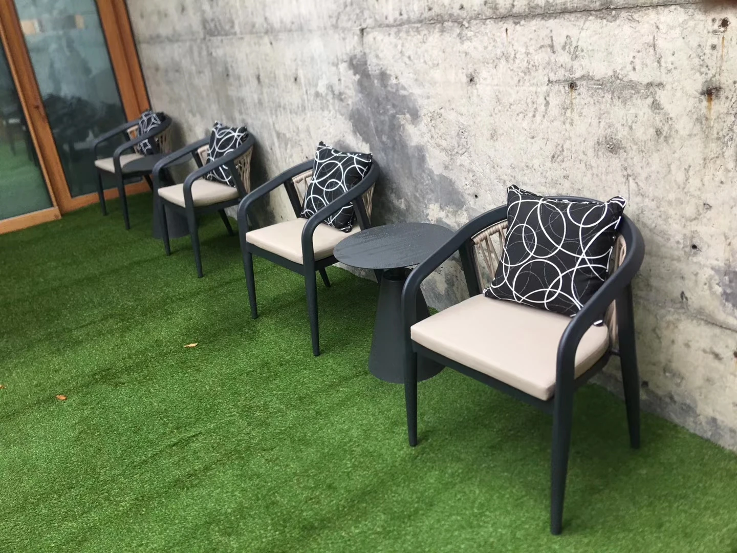 Custom Aluminum Frame Rattan Weave Rope Modern Garden Chair High End Outdoor Bistro Chair