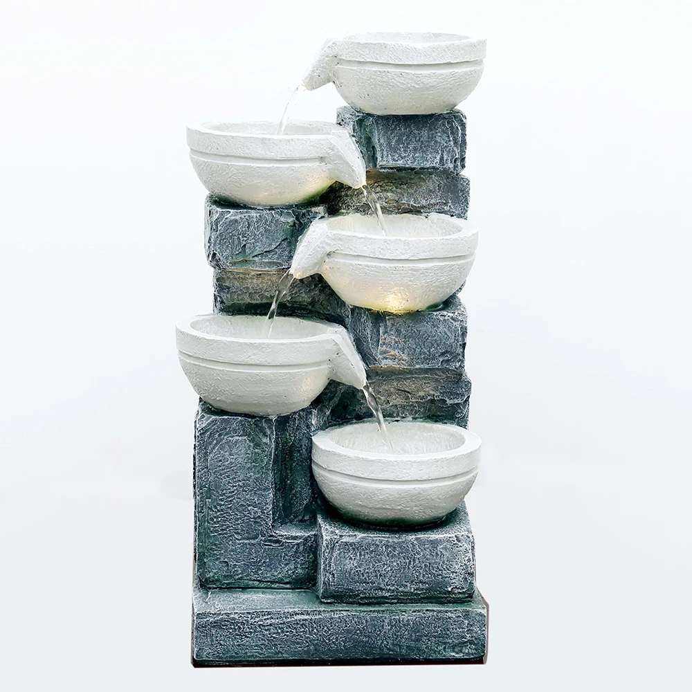 Outdoor Water Fountain Waterfalls Fountain Floor Standing Water Fountains with LED Lights