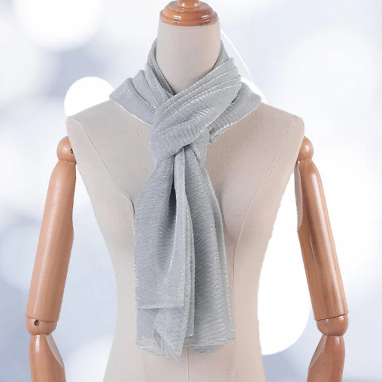 F-2659 fashion high quality lace breathable silver silk wrinkle scarf women muslim shawls turban long scarves muslim hijab