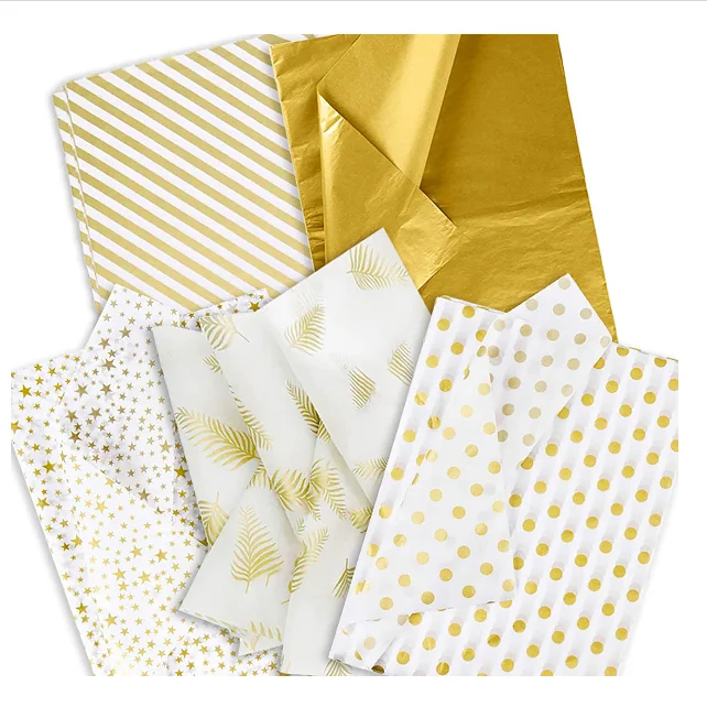2022 Cheap Custom Printed Logo Gold Gift Cloth Packing Wrapping Tissue Paper