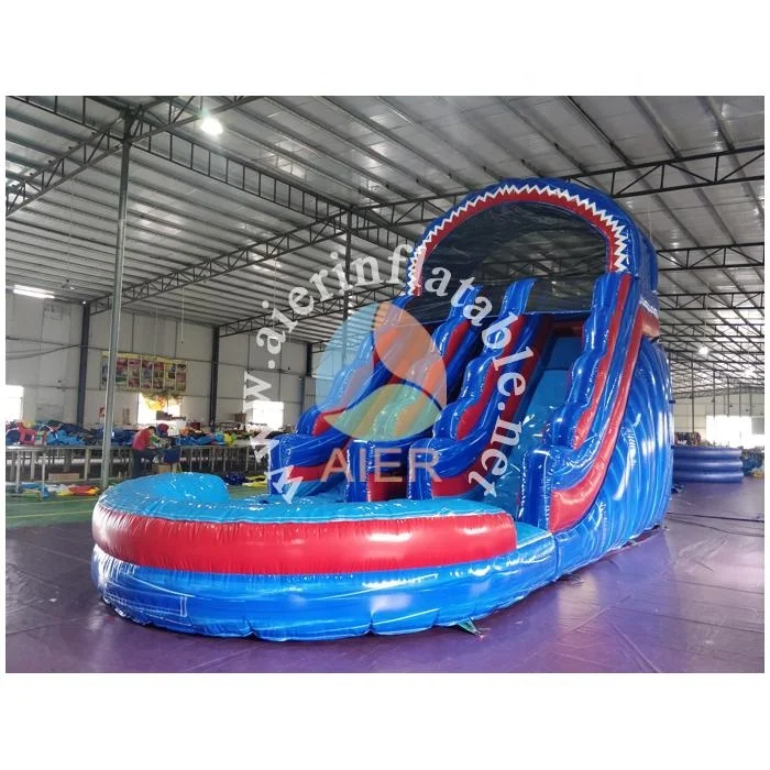 Popular inflatable blue red marble water slide pool Pvc inflatable slides Inflatable swimming pool for kids with slide