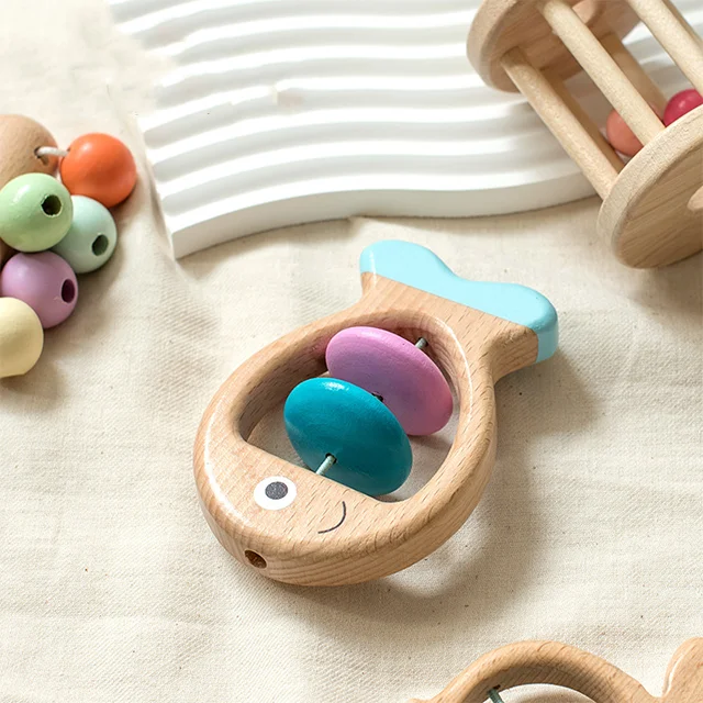 Wooden Rattle Rolling Toy Montessori Ball Cylinder Infant Toy Montessori Ball Cylinder Rolling Drum