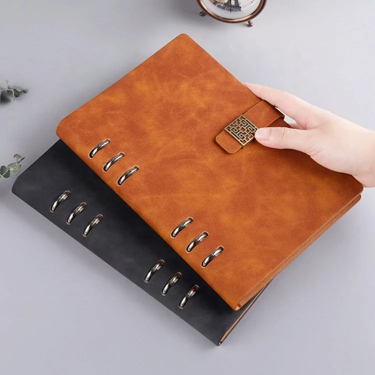 Leather Notebook ,A5 Business Planner,Custom Printing Logo Hardcover Leather 6 Ring Binder Journal Notebook